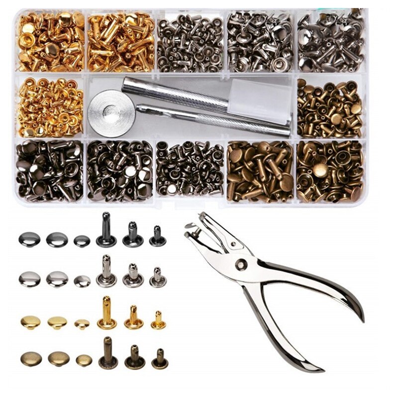 480 Sets Leer Klinknagels Metalen Studs Met Punch Tang Bevestiging Set Gereedschap Voor Diy Leather Craft Klinknagels Vervanging