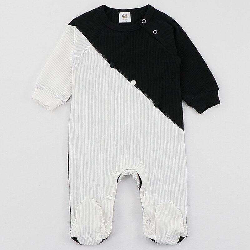niemowlę romper prążkowane ubrania dla dzieci długie rękawy odzież dla dzieci skośne łatki kombinezony dla niemowląt niemowlę chłopiec & dziewczyny ubrania footies romper: czarny / 6 m