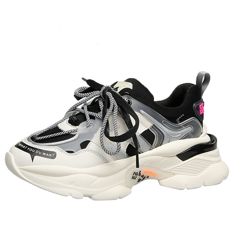 Ins sneakers kvinner trendy chunky dad sko lisser platåsko farge matchende cross-bundne joggesko tenis chaussures 35-43