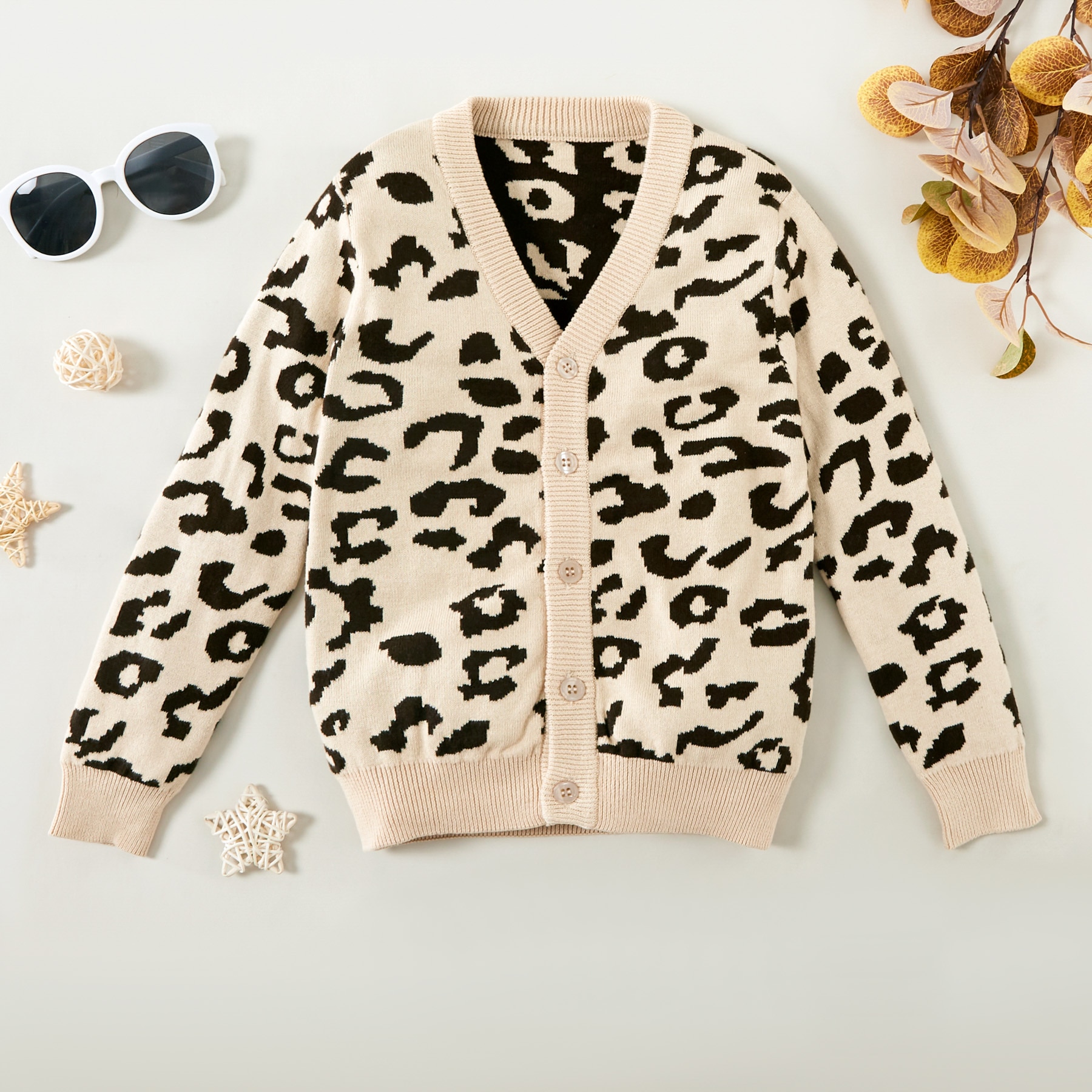 Patpat efterår og vinter stilfuld leopard print knap sweater cardigan kidsboy og pigetøj