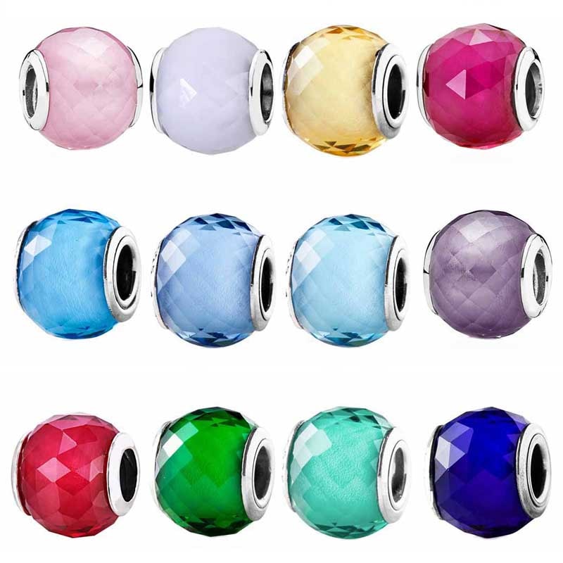 Multicolor Ball Shape Petite Facets Lampwork Murano Glass Charm 925 Sterling Silver Beads Fit Bracelet Diy Jewelry