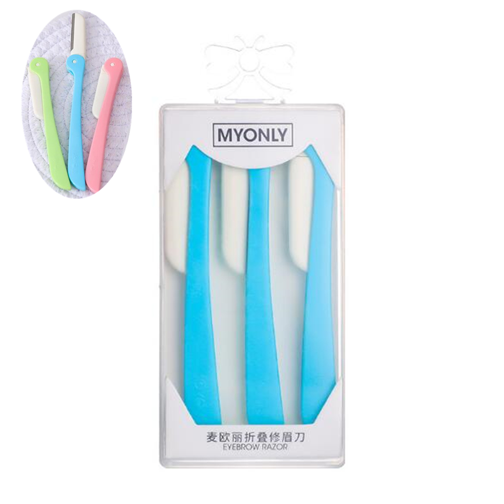 3/10pcs Eyebrow Trimmer Blade Shaver Portable Facial Face Razor Eyebrow Shaper Shaping Tool Scissors Face Hair Remover for Women: D - 3pcs Blue