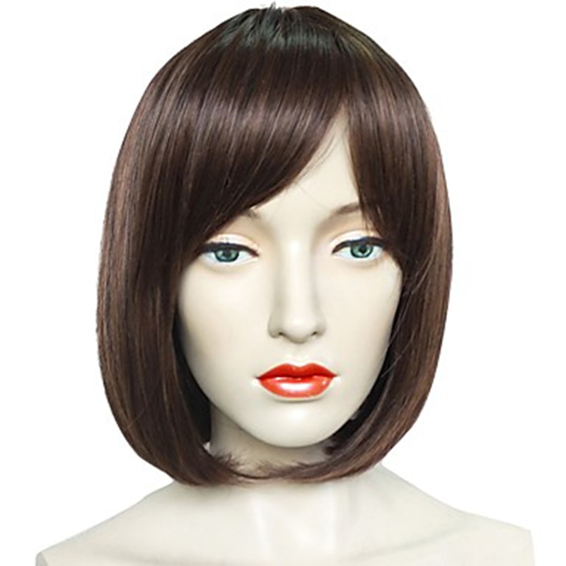 HAIRJOY Frauen Synthetische Haar Grau Weiß Gemischte Perücken Braune Kurze Gerade Bob Perücke