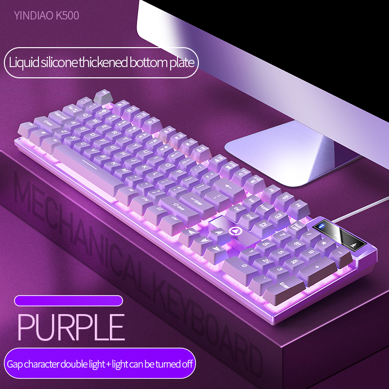 Two Color Keycaps Wired Gaming Keyboard Mechanical Feel Rainbow White Backlit Keyboard for PC Gamer Desktop Ergonomic Keyboard: SMT3C524PurpleW
