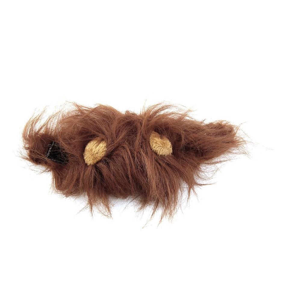 Pet Cat Dog Emulation Lion Hair Mane Ears Head Cap Autumn Winter Dress Up Costume Muffler Scarf: Brown