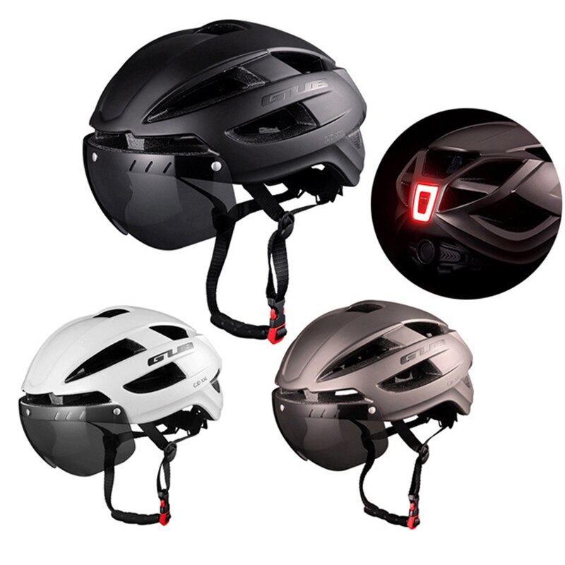 Cycling Helmet With LED Light USB Rechargeable Intergrally-Molded MTB Road Bike Helmet With Goggles XXL 58-65CM Safety Cap