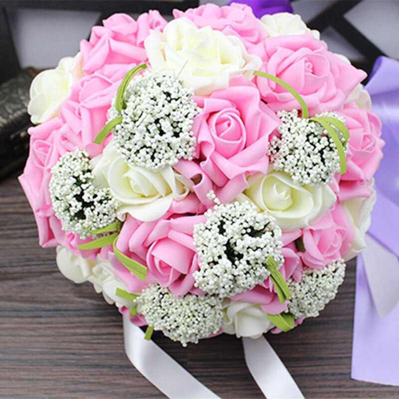 ZUOYITING,Bride holding flowers, Romantic Wedding Colorful Bride 's Bouquet,red pink blue and purple bridal bouquets: Pink