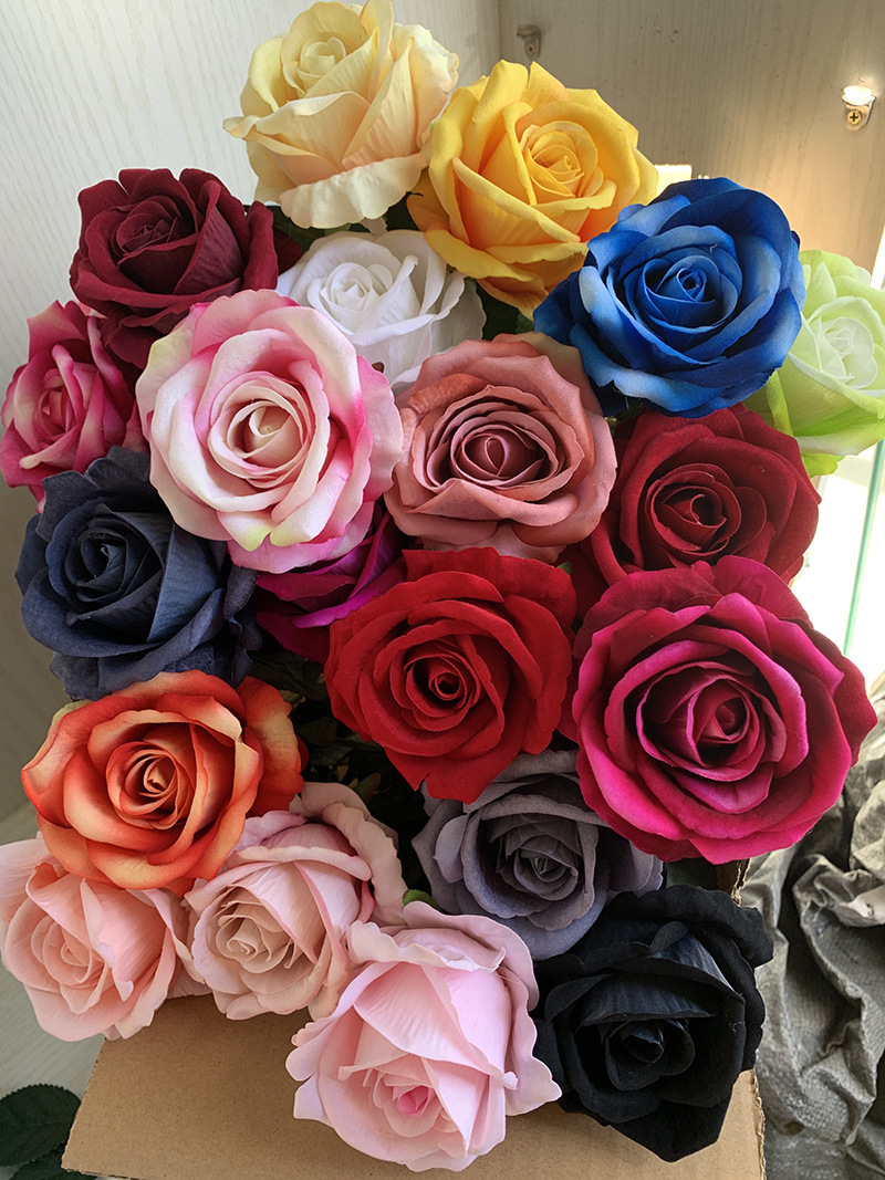 10Pc Kunstbloemen Fluwelen Rose Hoofd Diy Krans Home Party Bruiloft Bloem Muur Achtergrond Decoratie Hoed Accessoires