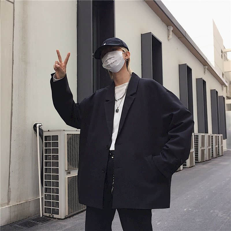 Casual jakkesæt mænd oversize koreansk trend sommer tynd smuk mænd lille jakkesæt dk uniform high street japan harajuku