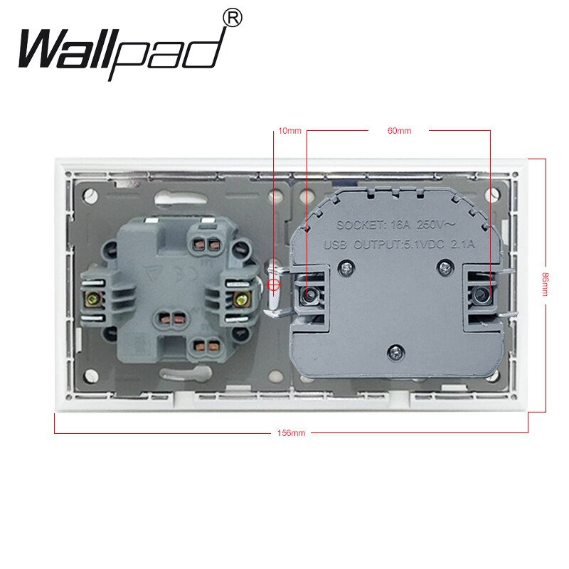 1 Gang Switch and EU Schuko Power Socket with Double USB Charging Ports 5.1DC 2.1A For EU Round Box Wallpad 156*86mm