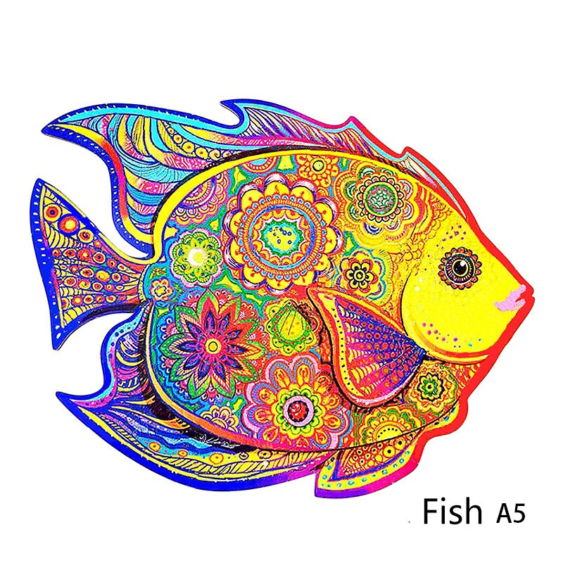 Puzzles en bois pour adultes forme Unique pièces de Puzzle enfants bricolage en bois meilleur pour les enfants meilleur de noël Puzzle: Fish A5