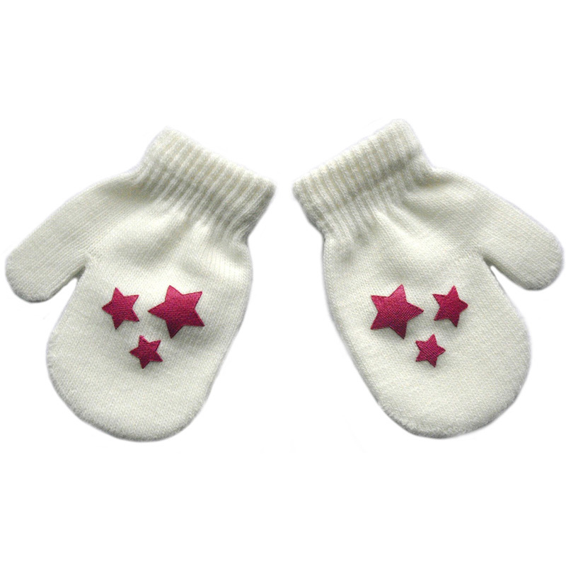 Mitaines pour bébé, tricotées, pour bébé, hiver, doux et , pour bébé garçon et fille: White star