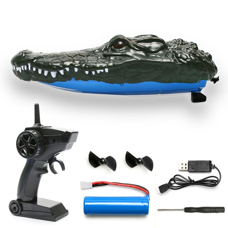 Cabeza de cocodrilo RC barco 2,4G simulación eléctrica vehículos RTR modelo divertido niños juguetes modelo barco para niños: Blue