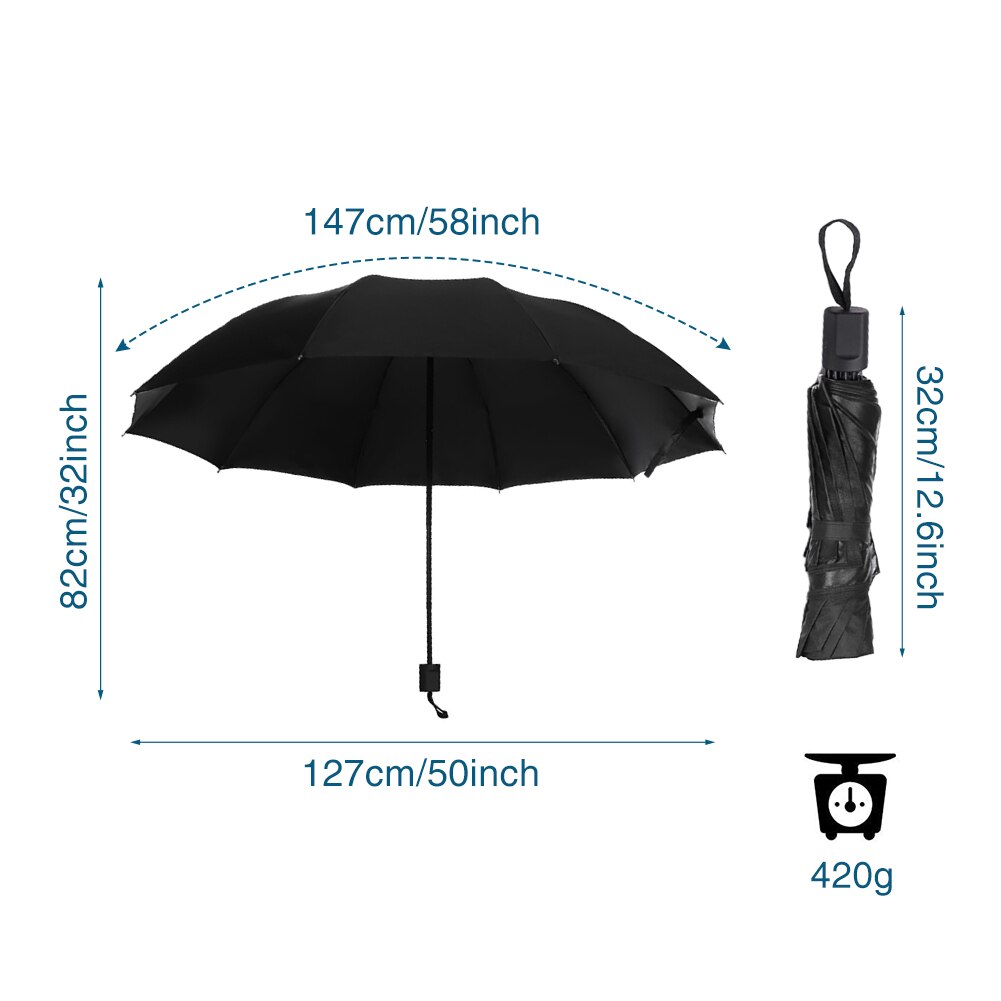 Sombrilla de viaje familiar Extra grande con protección UV resistente al viento de 58 pulgadas para negocios, sombrilla plegable de 3 pliegues para Golf y exteriores