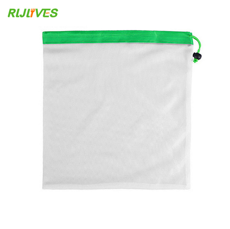 Malla reutilizable bolsas de cocina para el hogar bolsas de malla para almacenamiento de vegetales y frutas con cordón lavable a máquina