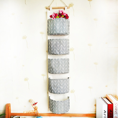 Mural armoire organisateur articles divers sac de rangement bijoux suspendus mur coton pochette accrocher cosmétiques jouets organisateur WF4081009: 5 pocket GREY