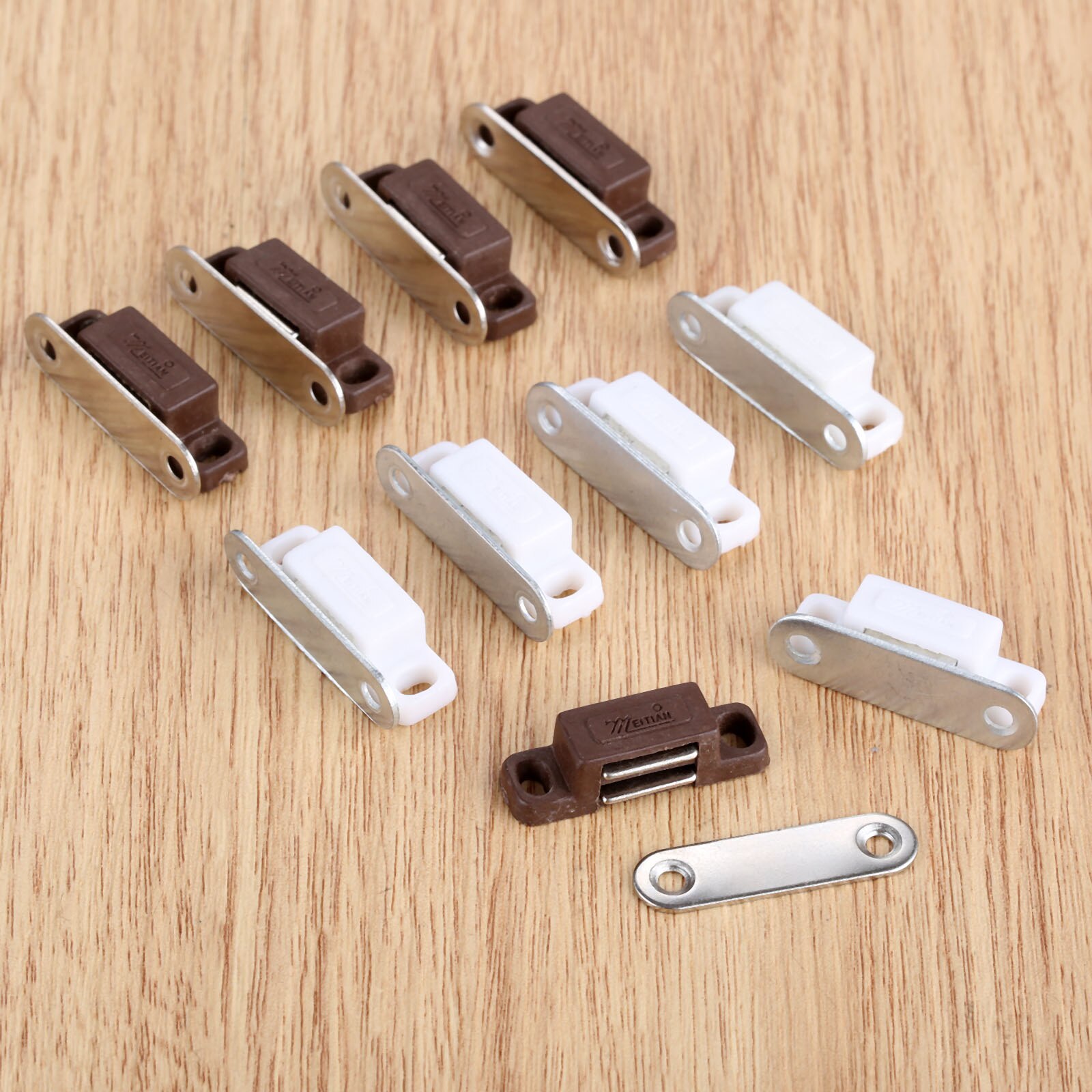 5pcs/set Magnetic Catches w/screws Small Metal Cabinet Door Cupboard Preventing Protecting 27mmx10mm White/Brown Mini Stopper
