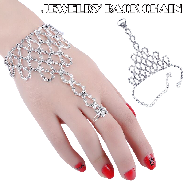 Women Rhinestones Bangles with Chain Link Ring Wristlet for Wedding Party TY66: Default Title