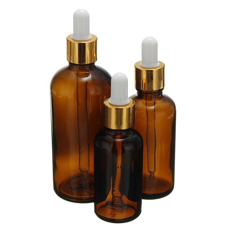 Kicute 1pc 30 50 100ml bärnstensfärgade glasflaskor tomma eterisk olja dropper ögon aromaterapi laboratorieflaska lab brevpapper