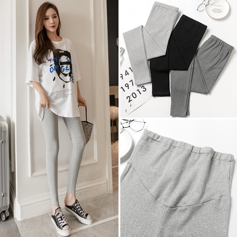 1708#  gravide bukser forår efterår stretch bomuld elastisk talje mave støtte bukser gravid leggings graviditets bukser