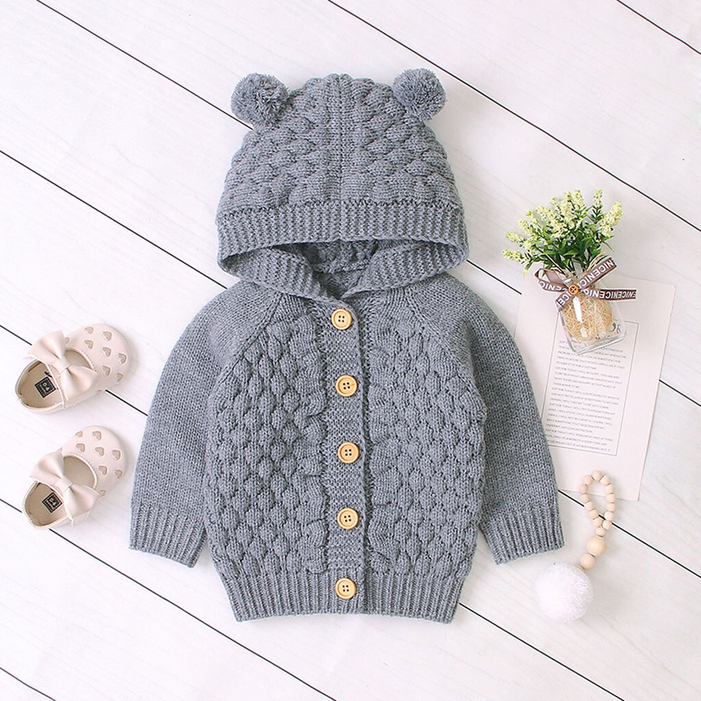 Baby Meisje Jongen Breien Uitloper Hooded Trui Effen Kleur Kinderen Lange Mouw Kapmantel Uitloper Kids Kleding