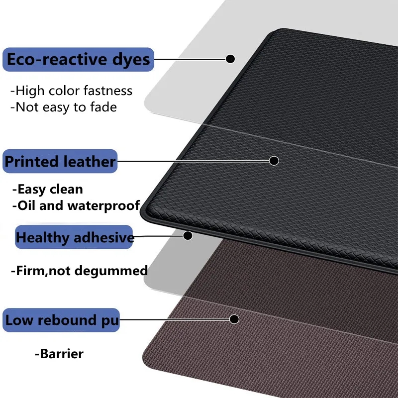 Alfombra larga para suelo de cocina, vinilo de PVC de 8 mm de grosor, impermeable, a prueba de aceite, antideslizante, antifatiga, textura de cuero, negro, gris