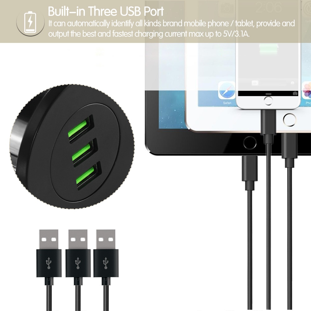 Powstro 3 Port Charger USB 5V 3.1A Desktop Hole Grommet Charger Smart Charging Station With EU Plug for Samsung for iPhone