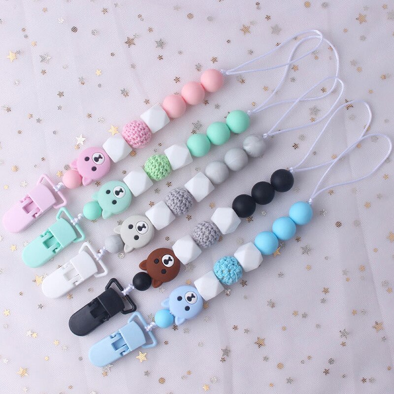 Baby Pacifier Clips Funny Pacifier Chain with Bear Holder Baby Teether Teething Chain Baby Shower BPA Free