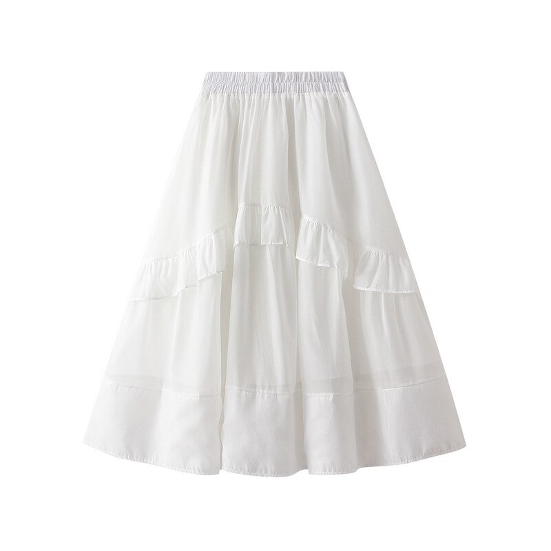 OHRYIYIE Falda Midi de tul para mujer, falda larga de color blanco y Beige, suave, plisada, a la , para primavera y verano