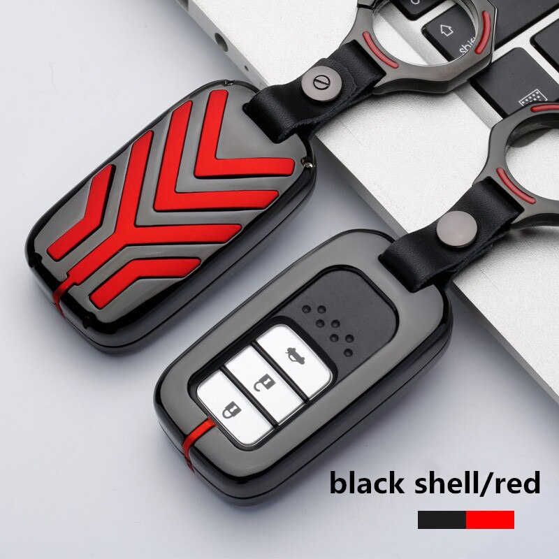 Sleutelhoesje van zinklegering voor honda civic vfc accord 2003-2007 cr- v freed pilot-stijl autosleutelhanger: Een zwarte rode