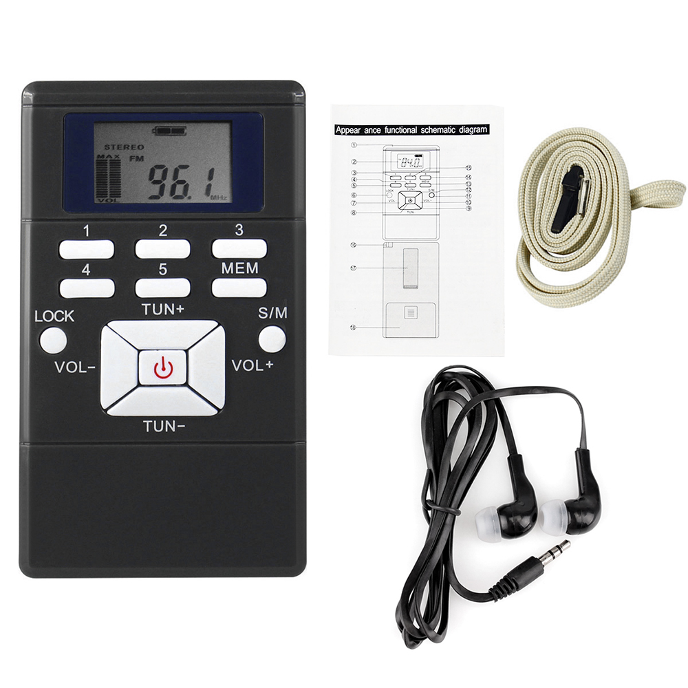 Tragbarer Mini-DSP-Stereo-FM-Radio-Digitaluhrempfänger für gleichzeitige Interpretation, Clip-on-Radio, Kopfhörer-Lanyard 1.2