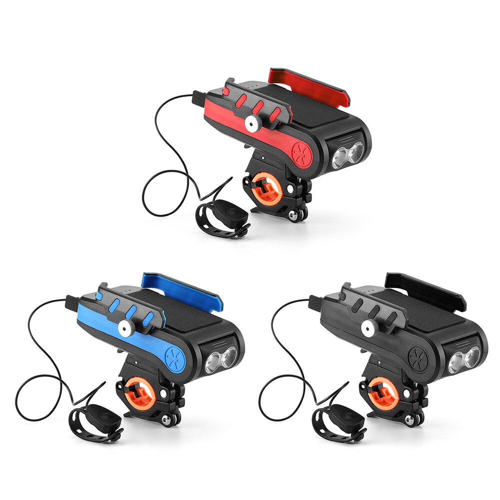 Multifunctional Bicycle Headlight4000mAH Mobile Phone Rack Holder 2x T6 LED 550LM Alarm Bell Horn MTB Mountain Bike Front Flashl