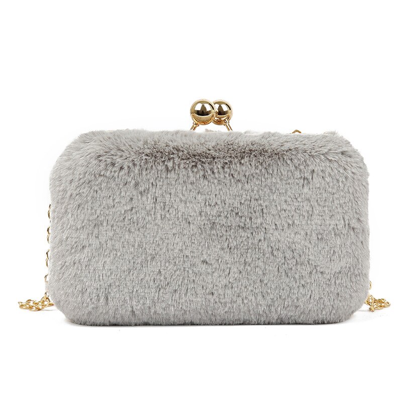Lykanefu vinter aftentaske dame clutch pung kvinder taske med kæde bryllup clutches fest håndpunge små skuldertasker: Grå