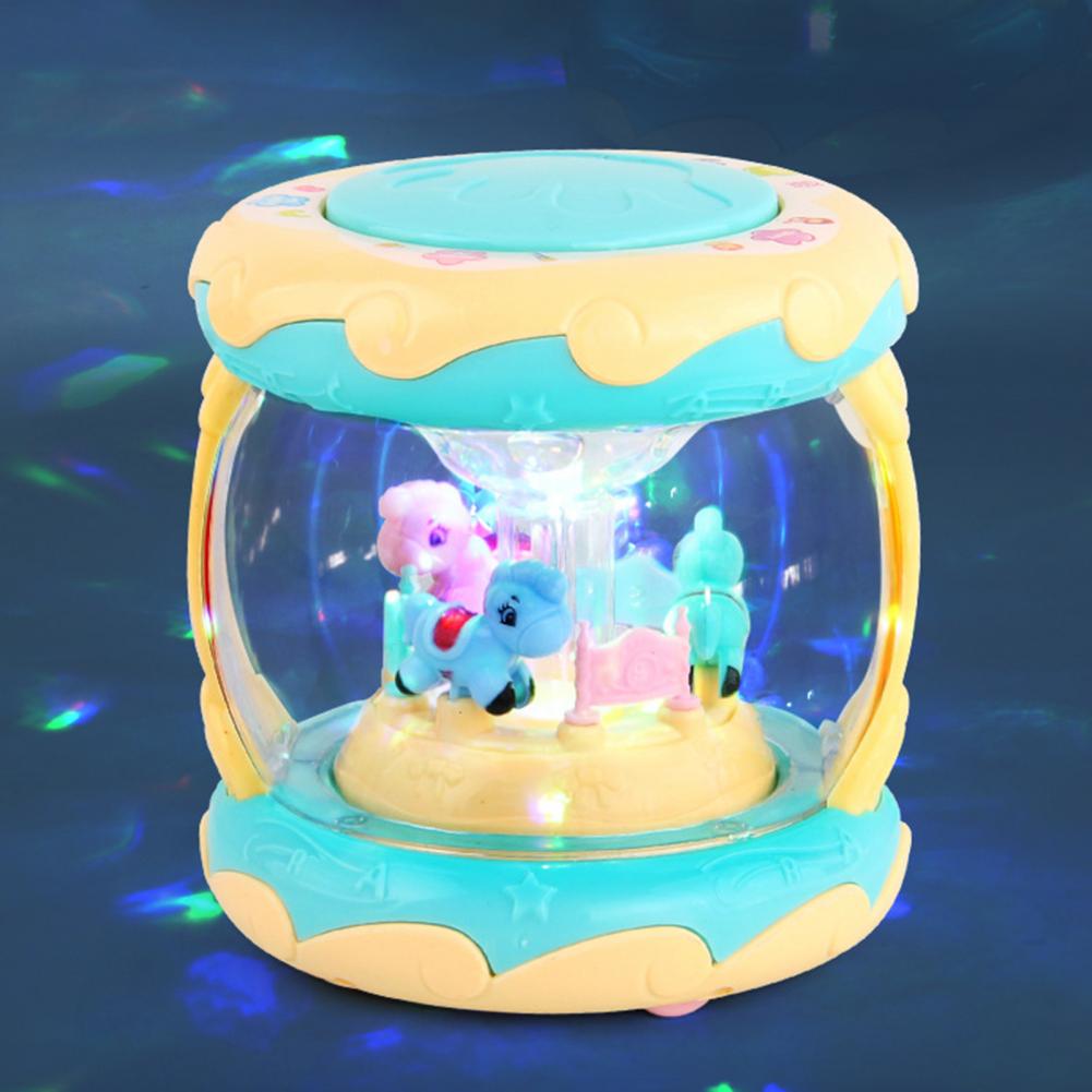 Carrusel de mano para bebé, juguete educativo, portátil, luz de proyección 3D, tambor de mano para juguetes de juego para niños