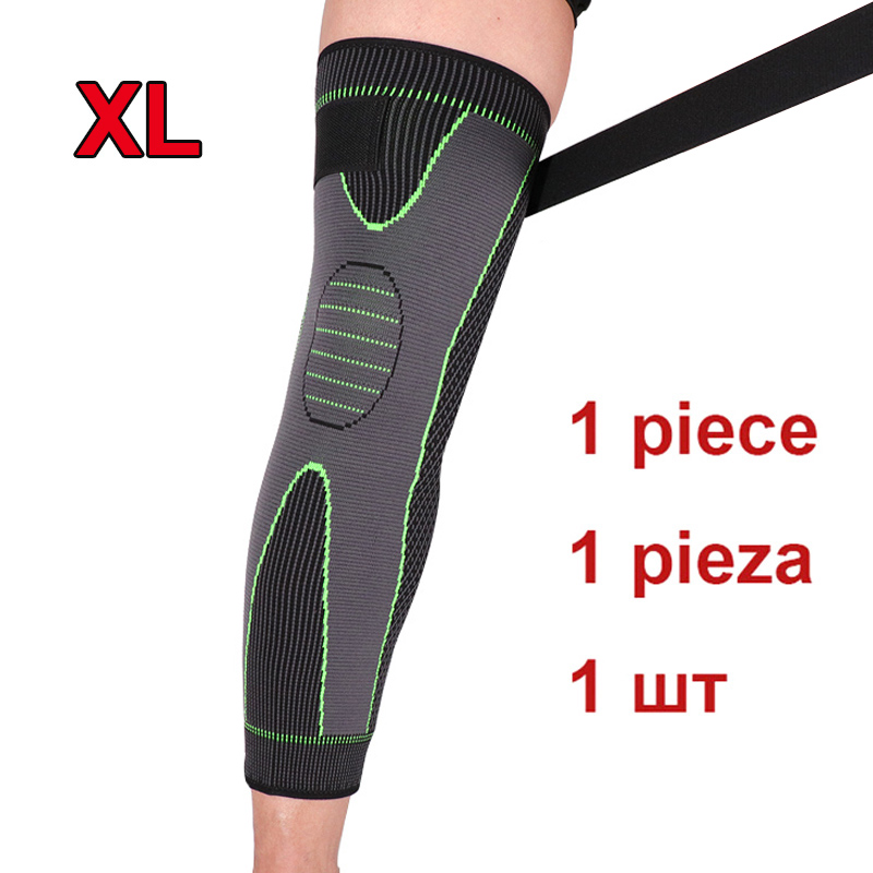 1 stk forlænger sports knæstøtte benbeskytter leggings lang grøn stribe bandage knæpuder skridsikker knæ varm beskyttelses ærme: Xl skridsikker bandage