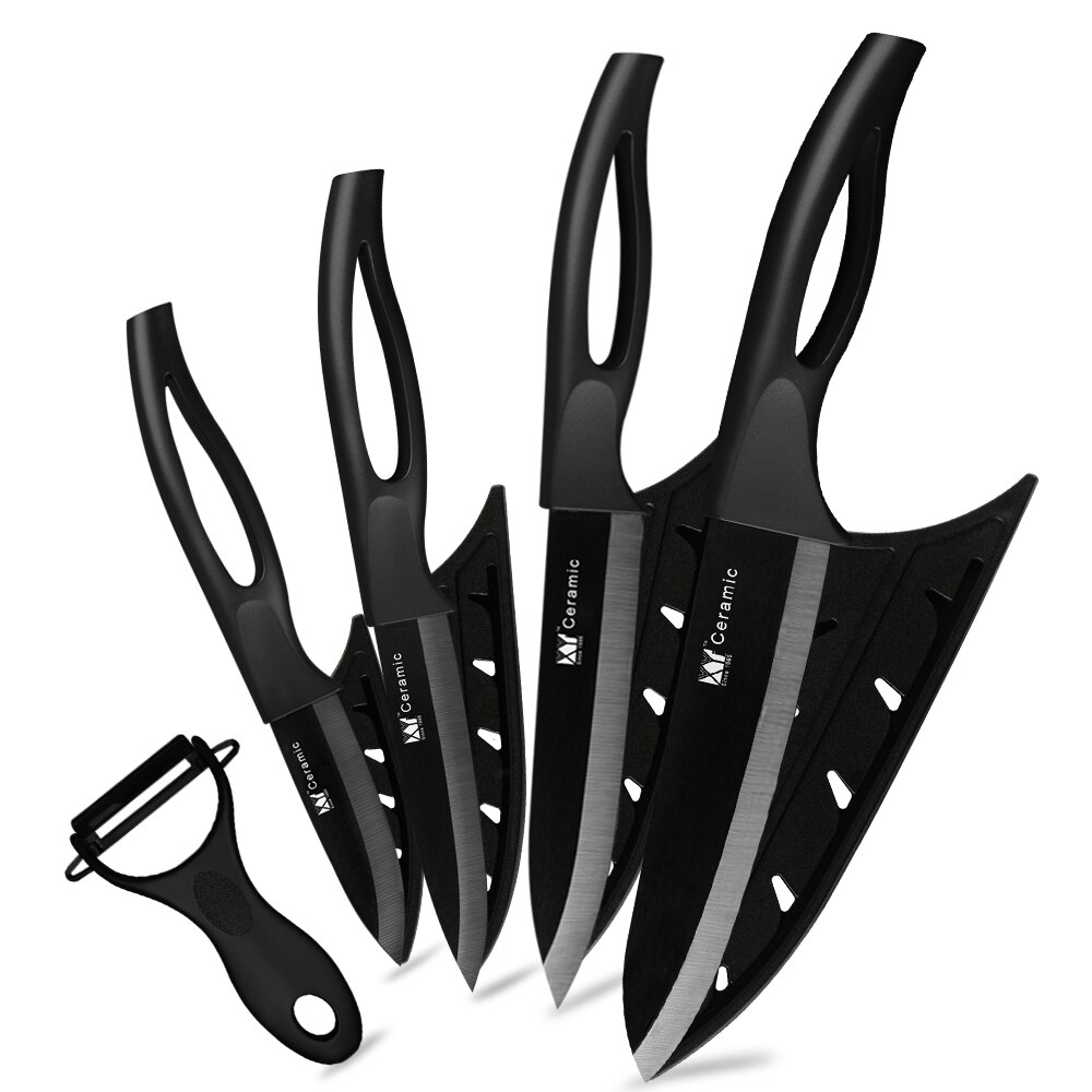 Xyj kökskniv keramisk kniv matlagningsset 3 " 4 " 5 " 6 " tum + skalare skönhetsblad skala frukt vege kockkniv köksredskap: Svart h svart blad