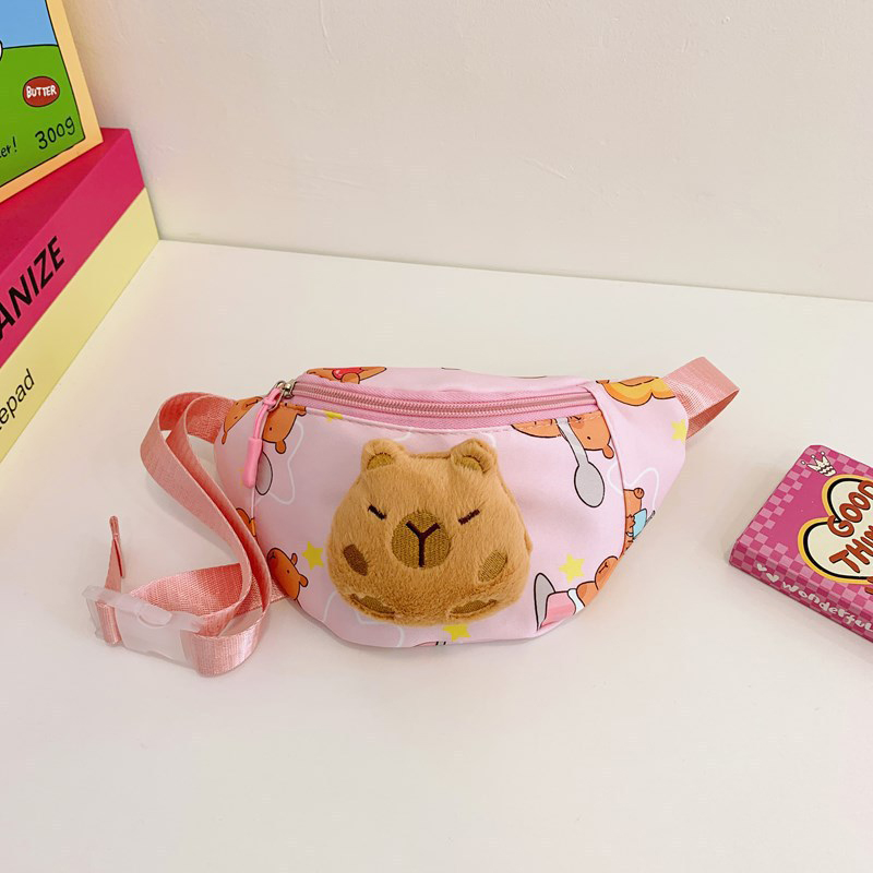 Kawaii Capybara Umhängetasche für Kinder, Brusttasche, Cartoon-niedlicher Rucksack, lässig, Outdoor, Reisen, Geldbörse, Taillen-Organizer,: Black
