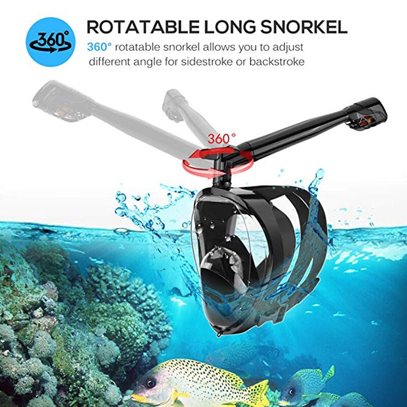 Snorkel Mask Scuba Underwater Diving Mask 360 Degree Rotate Full Face Snorkeling Masks 180 View Anti-fog Anti-Leak