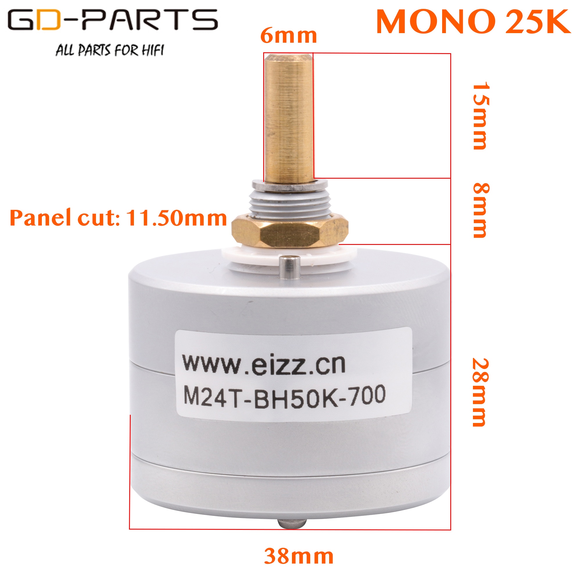 EIZZ Mono 10K 25K 50K 100K 250K 24 Steps Volume Potentiometer LOG Stepped Attenuator Serial Type 6mm Brass Shaft Hifi DIY 1PC