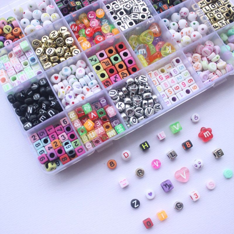 Cubo de cuentas con letras del alfabeto para niñas, pulseras de nombre, collares, manualidades DIY, juguetes, 1200 Uds.