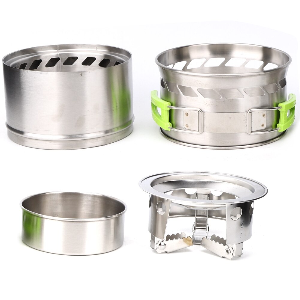 Outdoor Camping Equipment Windproof Wood Stove Cooking Stainless Steel Movable Oven Gas Cooker Gas Stove-Silver