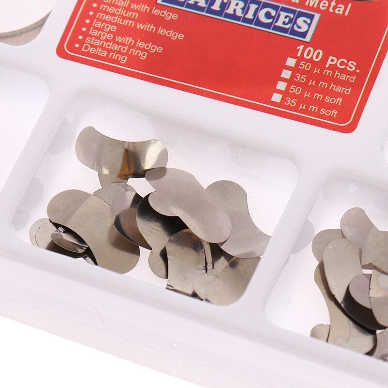 Matriz Dental seccional contorneada, bandas de Metal, anillos de matriz Dental, reemplazo completo de dientes, cuidado bucal, 100 unids/set por juego