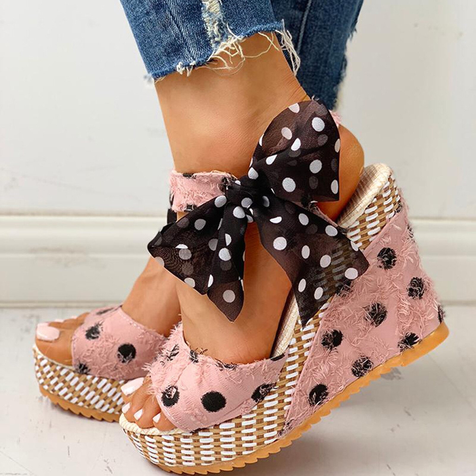 Sagace Vrouwen Dames Platform Wiggen Hak Sandalen Mode Dot Lace-Up Schoenen Schoeisel Bohemen Zomer Sandalen Partij schoenen