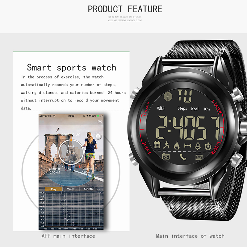 Montre intelligente de rappel d'appel de Message d'android de smartwatch numérique d'acier inoxydable de sport d'hommes avec l'appareil-photo bluetooth relogio masculino