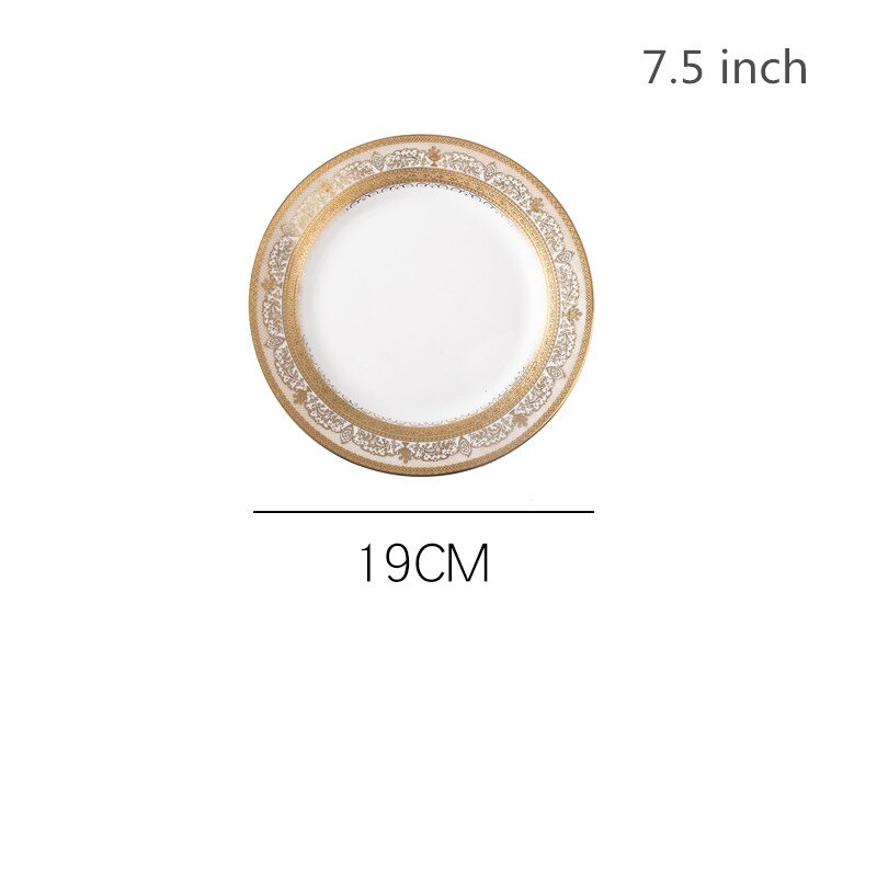 European Style Gold Side Steak plates Retro Tableware Western food plates Dessert Tray Kitchen Dinner Ceramic Pasta plates: D3  7.5 inch