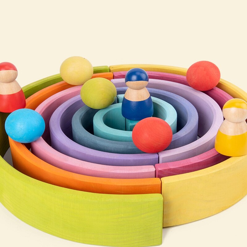 Giocattoli del bambino Arcobaleno Stacker Giocattoli di Legno Per I Bambini Che Imparano Building Blocks Creativo Montessori Educativo Variopinto Giocattolo