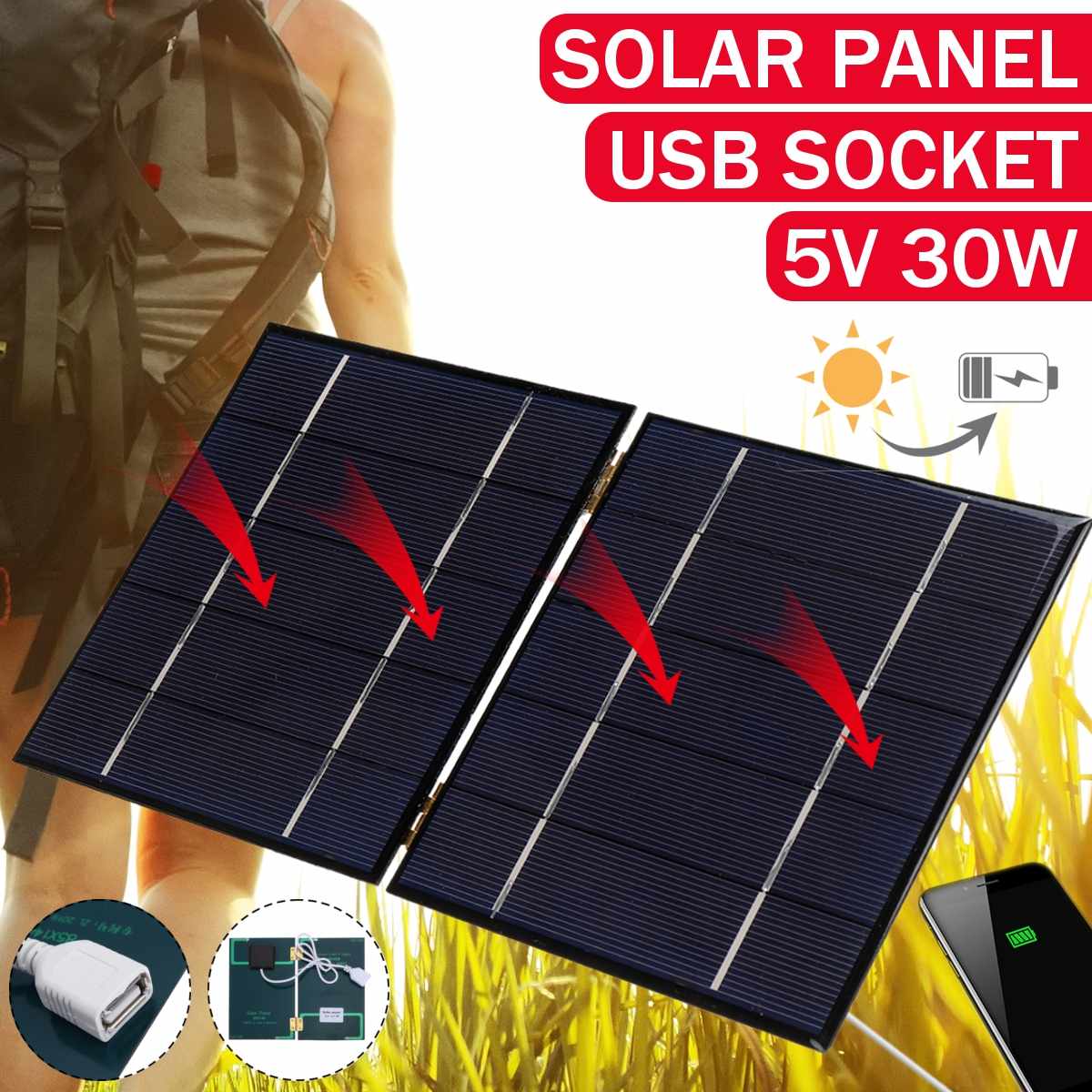 Flexible Foldable Solar Panel High Efficience Travel Phone Boat Portable 5V 25w 30W 50W 60W Solar Panel Kit Power Bank Outdoor