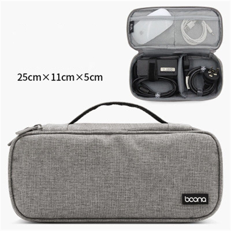 Multi-grid Earphone Case Storage Bag Organizer Polyester Data Cable Travel Storage Bags Power Bank Bag Laptop Power Supply Bag: Silver