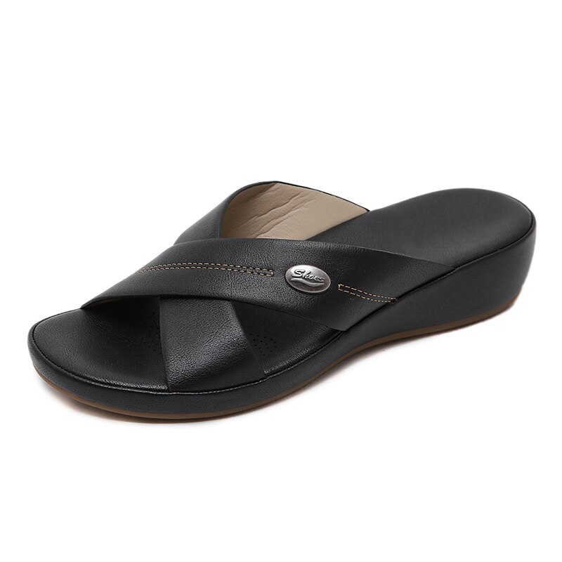 chaussures d'été femmes plage sandales décontracté babouches été dames pantoufles 4cm doux chaussures compensées A2119: Black / 8.5