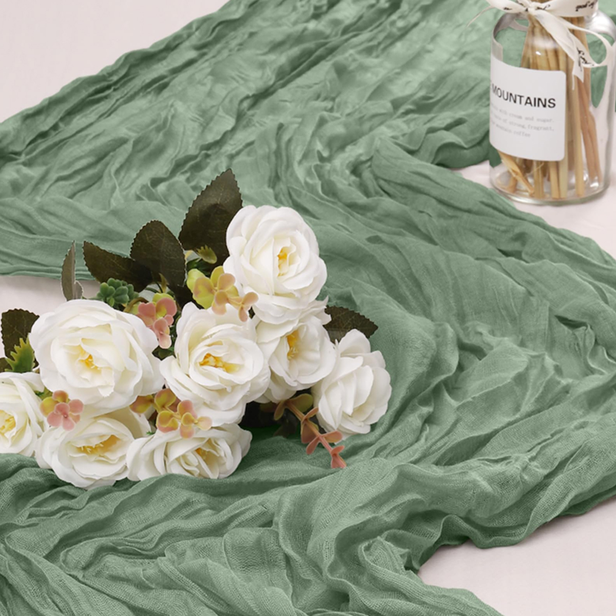 Löpare i gasväv, halvtransparent bomull, ostduk, bordslöpare, vintage, bröllopsdekoration, banketter, valv, retro, boho-dekor